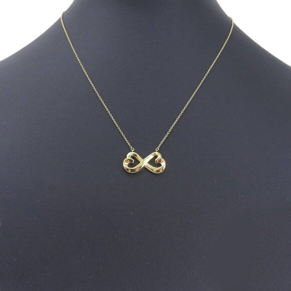 TIFFANY&Co. Double rubbing heart Necklace Paloma Picasso K18 yellow gold 5 - Picture 1 of 8